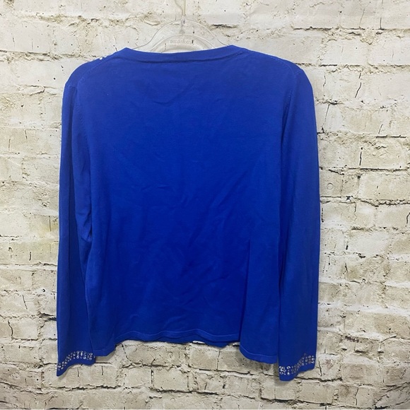 Vila Milano Blue Jeweled Long Sleeve Knit Soft Wool Blend Top - Picture 4 of 6